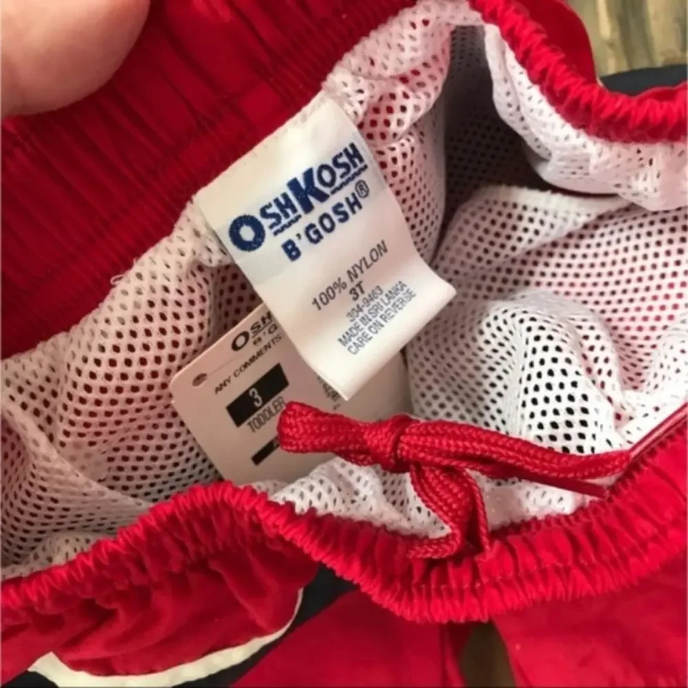 NWT! OshKosh Swim Trunks 3t Toddler Red Black Swimsuit! NEW WITH TAG